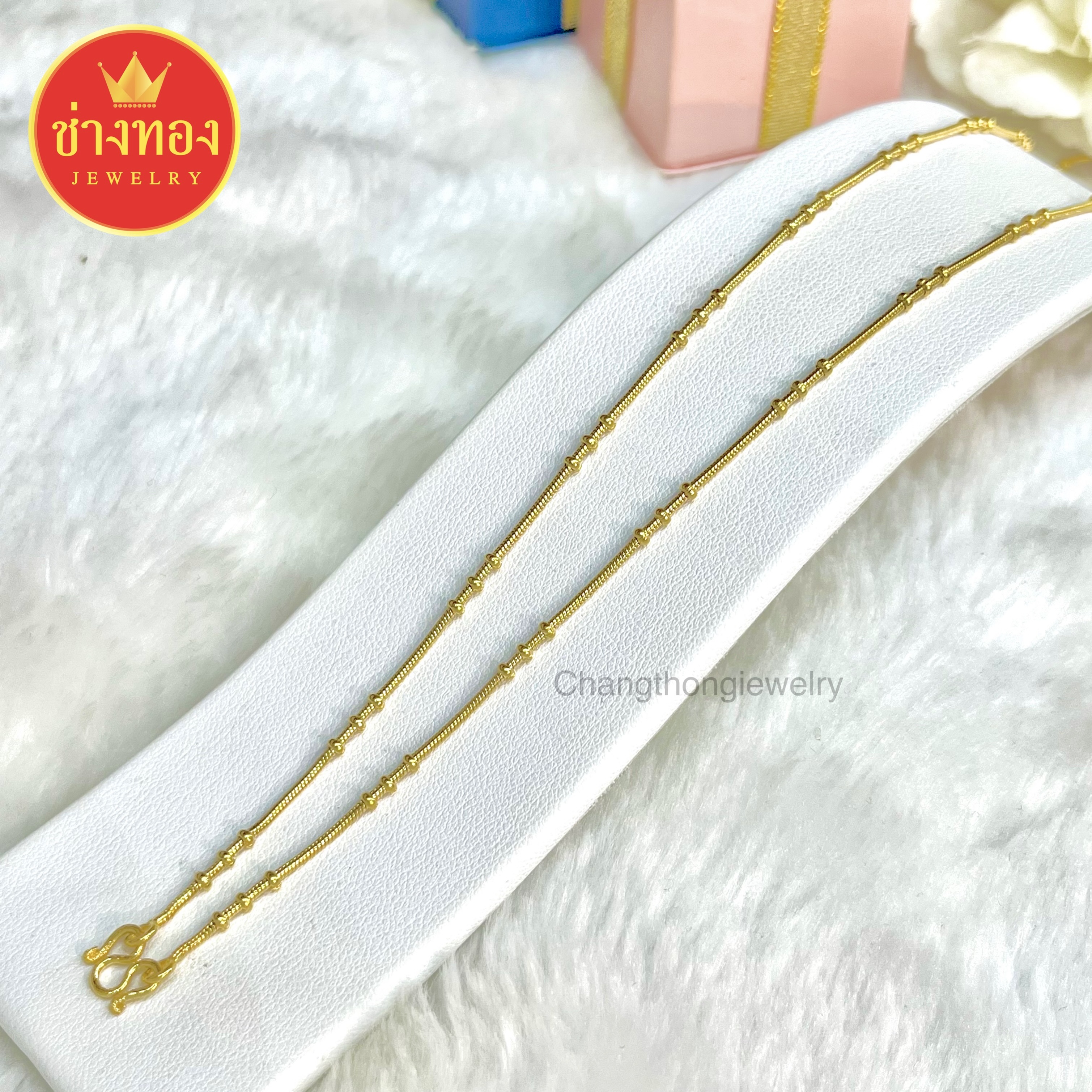 สร้อยคอกระดูกงูคั่น3ตุ่ม หนัก2สลึง