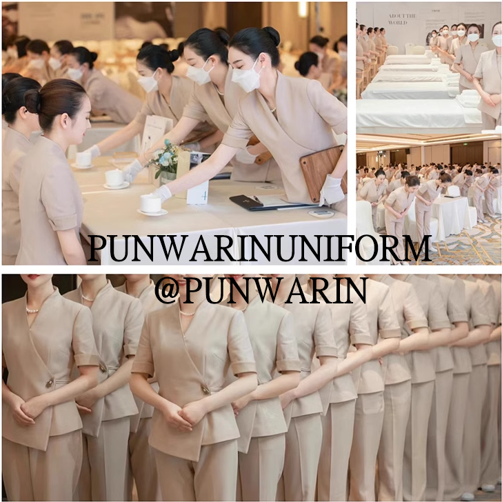ชุดพนักงานนวดสปา ชุดพนักงานเสริมสวยสปาเท้าชุดฟอร์มพนักงานสปาเล็บ ขาว ดำ เบจ S-3XL S6705001 ชุด