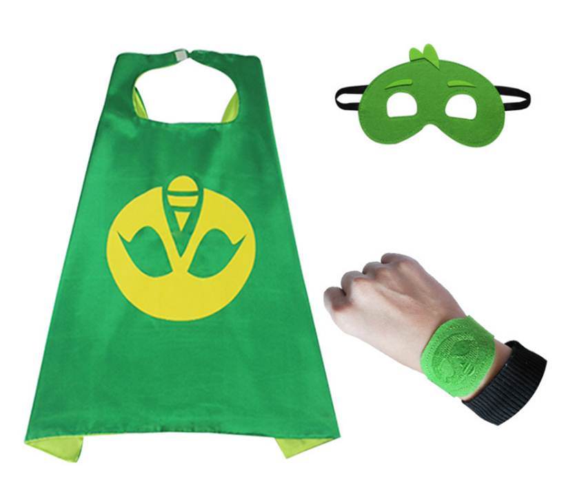 เซตผ้าคลุม หน้ากากและข้อมือ PJ Mask สีเขียว Gekko