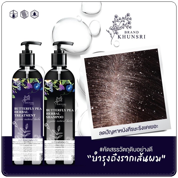เเชมพูคุณศรี KhunSri Butterfly Pea Herbal Shampoo + Treatment (1แถม1)
