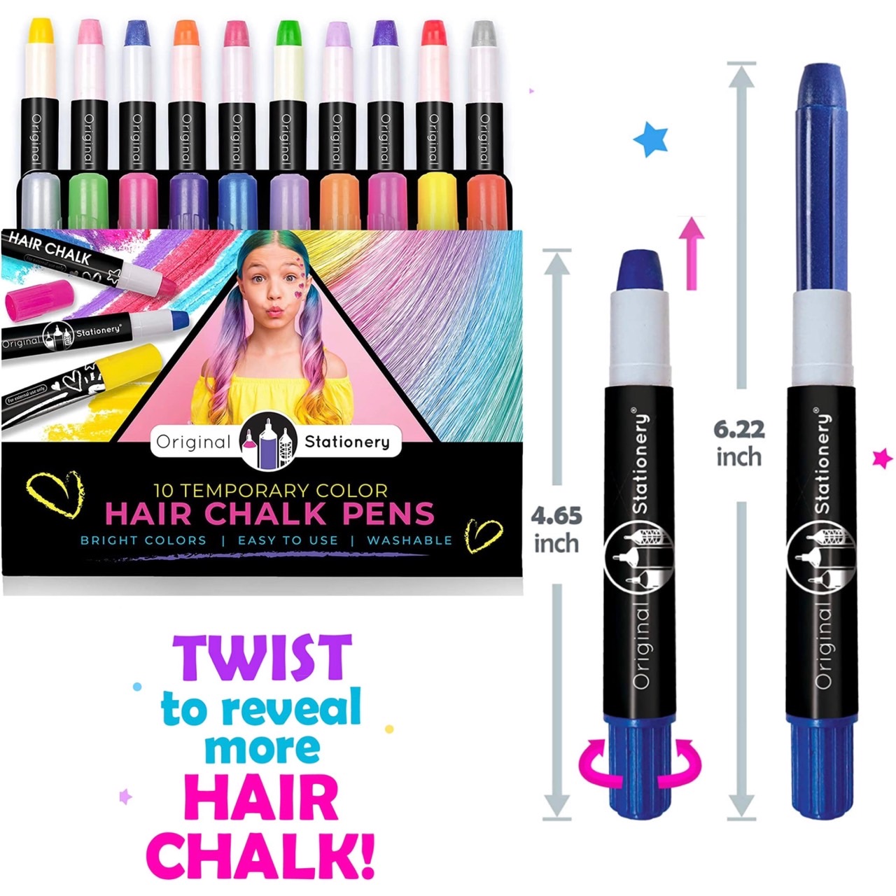 พร้อมส่ง🇺🇸 ปากกาเปลี่ยนสีผม / เพ้นท์หน้า สำหรับเด็กผิวแพ้ง่าย ล้างออกได้ง่าย เหมาะกับทุกสีผม 10 สี/กล่อง Original Stationery ราคา 890.- บาท