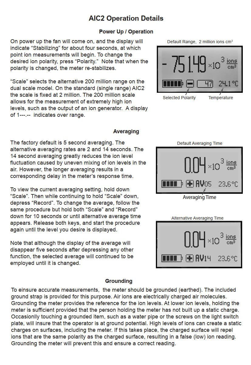 AlphaLab รุ่นAIC-2เครื่องวัดและบันทึกค่าข้อมูลปริมาณของประจุบวกและลบ,Air Ion Counter Dual-Range,USB Datalogging