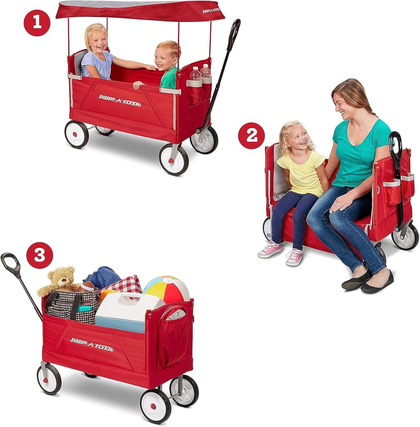 ใหม่ล่าสุด✨ รถลากนำเข้าเองจาก🇺🇸 ของแท้ 💯 Radio Flyer 3-in-1 EZ Fold Wagon; Red Folding Wagon with Canopy; Collapsible Wagon for Kids - รถลาก วากอน 3 in 1 สำหรับเด็ก มาพร้อมหลังคา สีแดง ราคา 8990 บาท