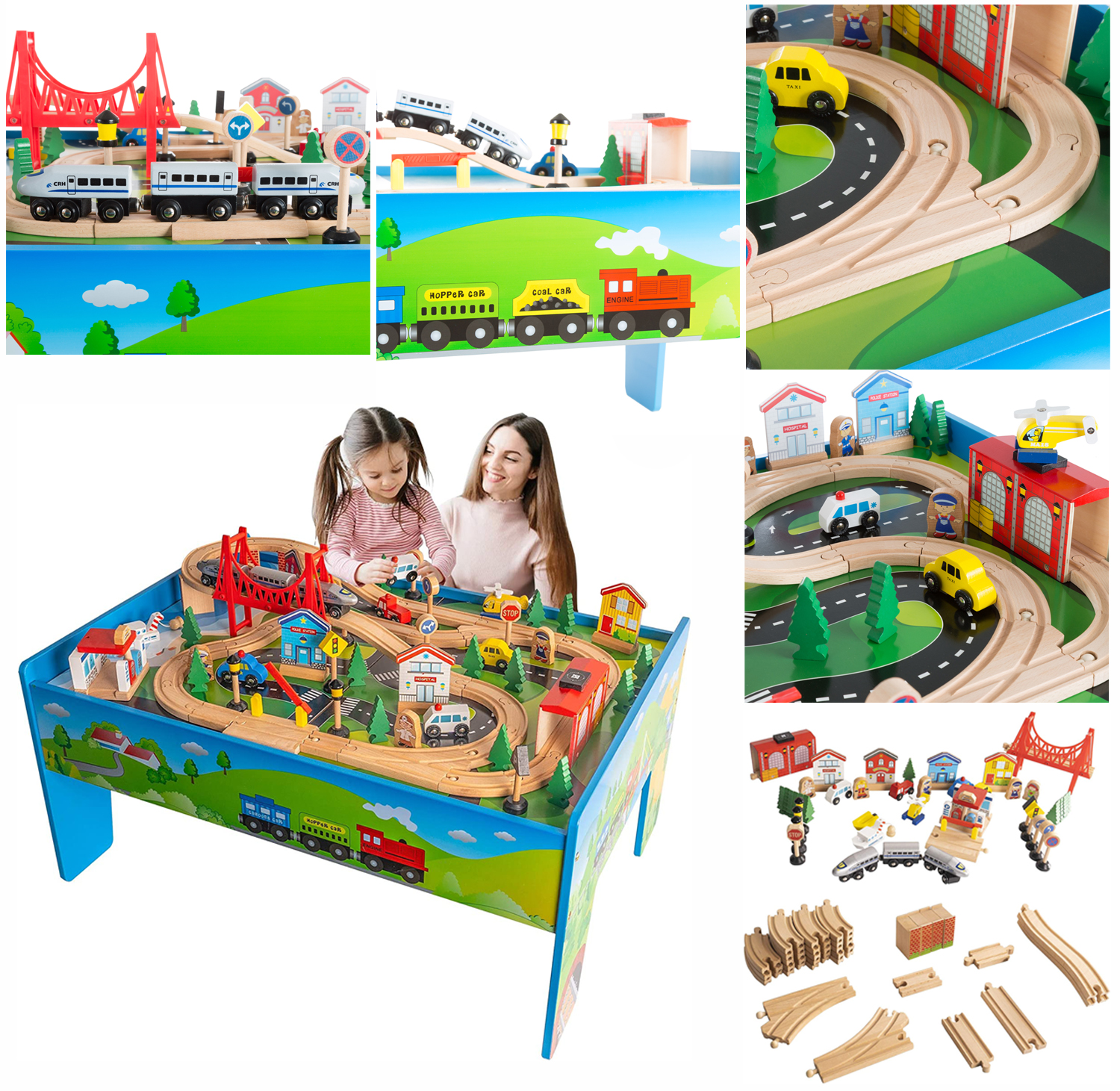 ใหม่ล่าสุด💥 ชุดกิจกรรมโต๊ะรถไฟ ทำจากวัสดุไม้ Hey! Play! Wooden Train Set & Table for Kids - Complete Set ครบชุด 75 ชิ้น ราคา 5990 บาท นำเข้าอเมริกา