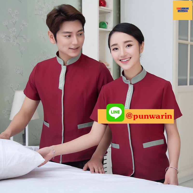 ชุดพนักงานทำความสะอาดแขนสั้นโรงแรม รีสอร์ทร้านอาหาร ฟ้า เขียว แดง L-4XL D6209005 ตัว