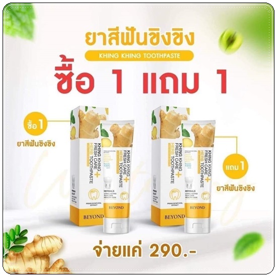 ยาสีฟันขิงขิง Khing Khing Fresh Care Herb Toothpaste ยาสีฟันบียอน (1แถม1)