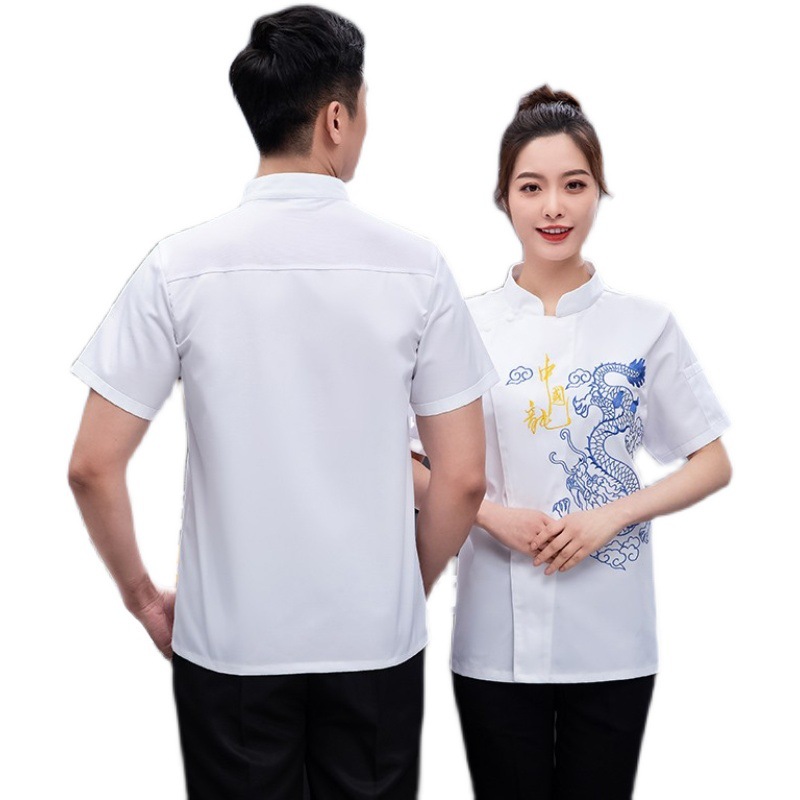 เสื้อเชฟ เสื้อพ่อครัว เสื้อแม่ครัว เสื้อพนักงานทำอาหาร เสื้อกุ๊ก ลายมังกร สีภาพ M-3XL C6512001 เสื้อ