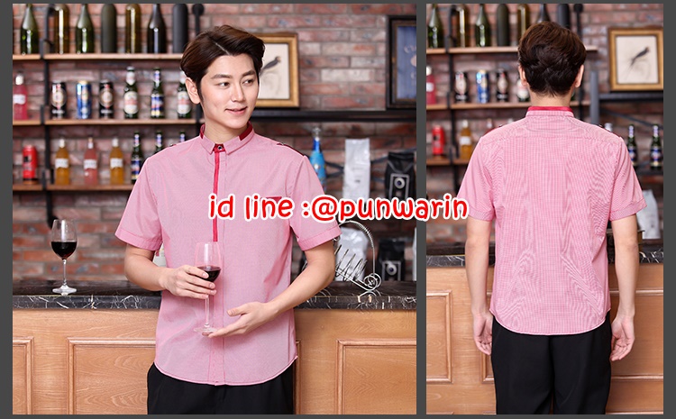 เสื้อพนักงานต้อนรับ เสื้อพนักงานโรงแรม เสื้อฟอร์มพนักงาน ชุดฟอร์มพนักงาน เทา เขียว แดง L-3XL F6012013 เสื้อ+กันเปื้อน
