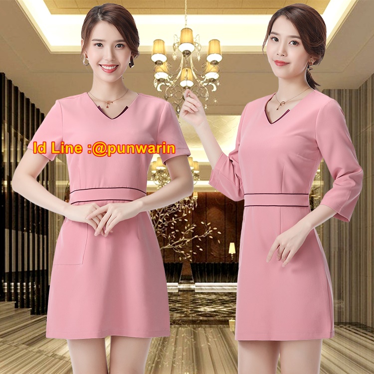 ชุดพนักงานนวดสปา ชุดพนักงานเสริมสวย ชุดทำงาน ชุดสูท กรมท่า ชมพู S-3XL S6307005 ชุด