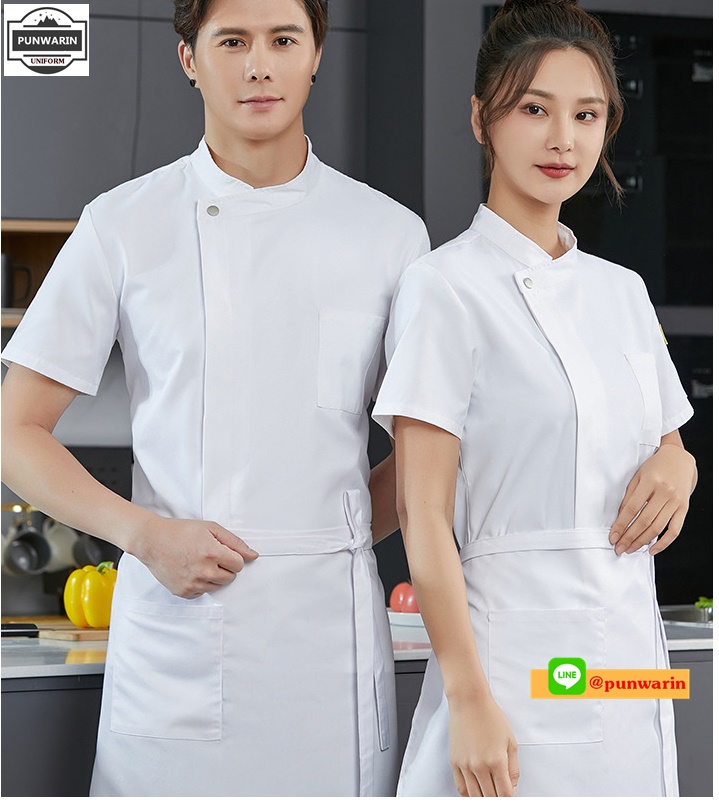 เสื้อเชฟ เสื้อพ่อครัว เสื้อแม่ครัว เสื้อพนักงานทำอาหาร เสื้อกุ๊ก แขนยาวและสั้น ภาพ M-4XL C6602003 เสื้อ+เปื้อน **2 ตัวขึ้นไป