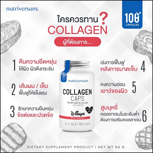 Collagen Caps Wshape คอลลาเจนผิวใส (ส่งฟรี)