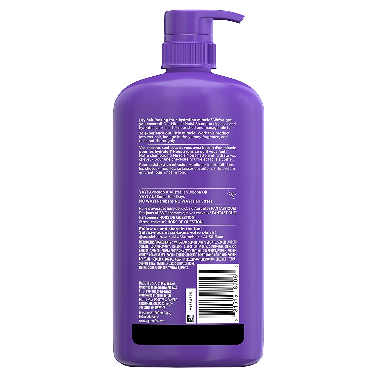 Aussie Paraben-Free Miracle Moist/Total Miracle Shampoo with Avocado & Jojoba for Dry Hair ราคา 590.- บาท