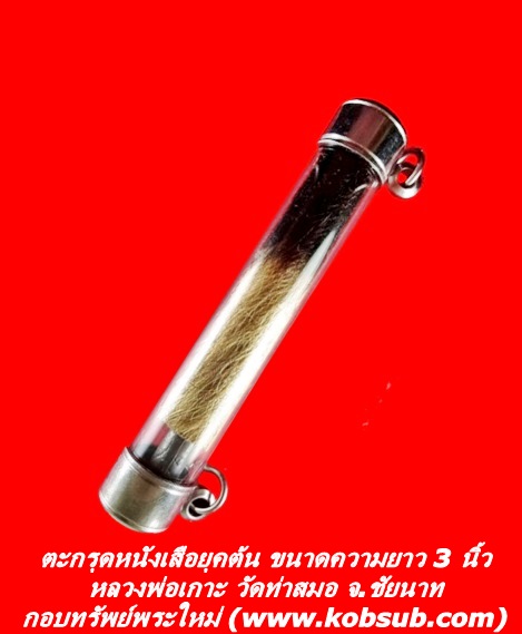 ตะกรุดหนังเสือยุคต้น ขนาดความยาว 3 นิ้ว หลวงพ่อเกาะ วัดท่าสมอ จ.ชัยนาท