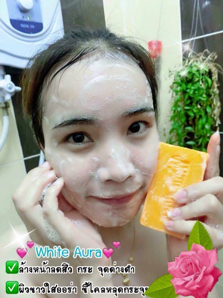 สบู่ไวท์ออร่า สารสกัดจากแครอทแท้ (White aura miracle carrot soap) แพ็คเกตใหม่