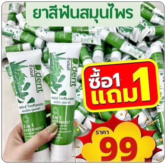 ยาสีฟัน D.dent Herbal Toothpaste ดีเด้นท์ ยาสีฟันสมุนไพร (1แถม1)