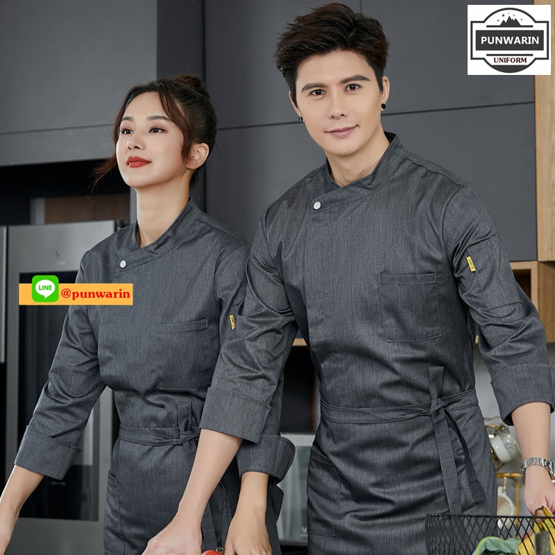 เสื้อเชฟ เสื้อพ่อครัว เสื้อแม่ครัว เสื้อพนักงานทำอาหาร เสื้อกุ๊ก แขนยาวและสั้น ภาพ M-4XL C6602003 เสื้อ+เปื้อน **2 ตัวขึ้นไป