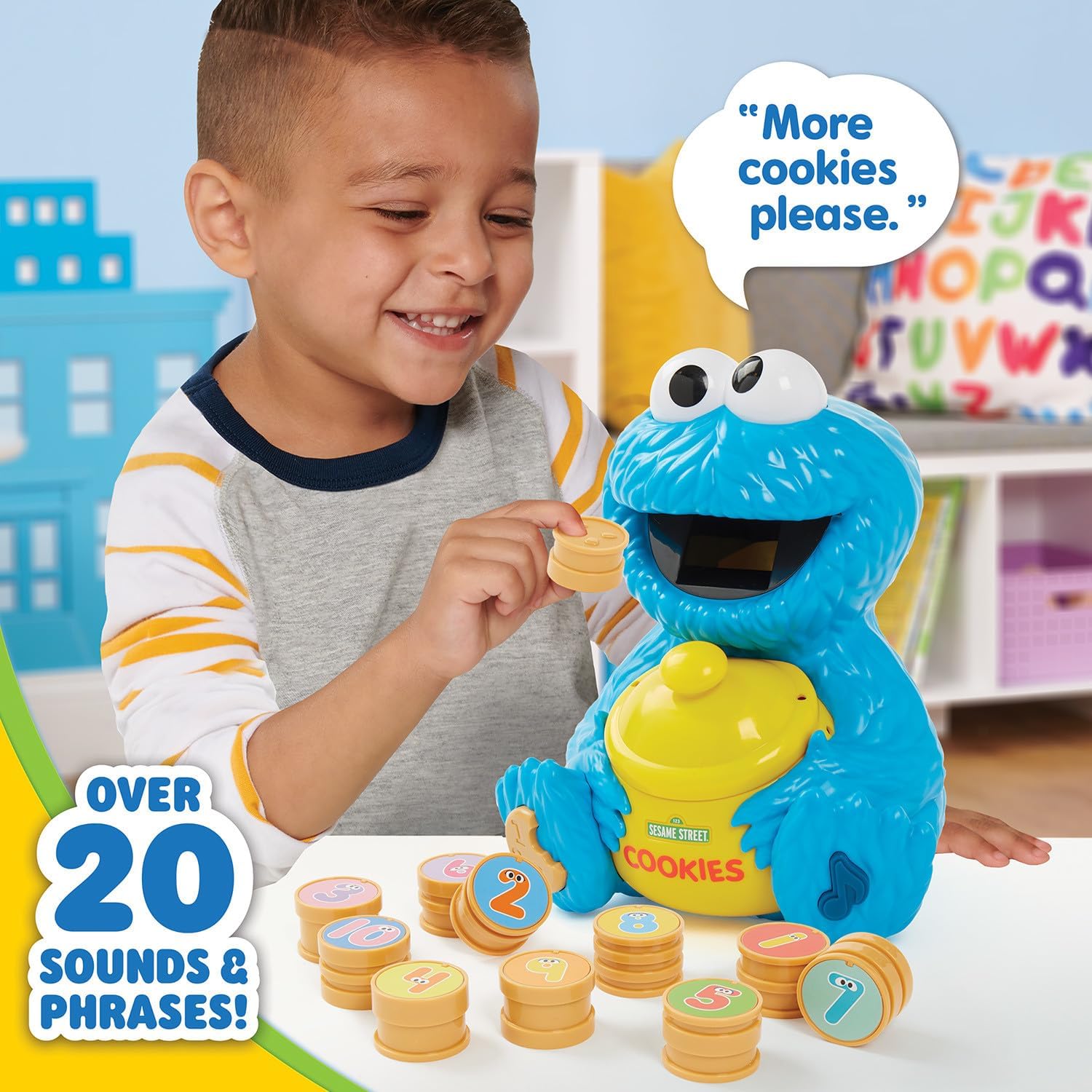 ‼ใหม่ของเล่นฝึกทักษะ🩵 นำเข้า🇺🇸 Just Play Sesame Street Cookie's Counting Jar - เพื่อการเรียนรู้และการศึกษา ของเล่นสำหรับเด็กตั้งแต่ 2 ขวบขึ้นไป 12 ชิ้น 20 วลีและเสียง🍪 ราคา 1890 บาท