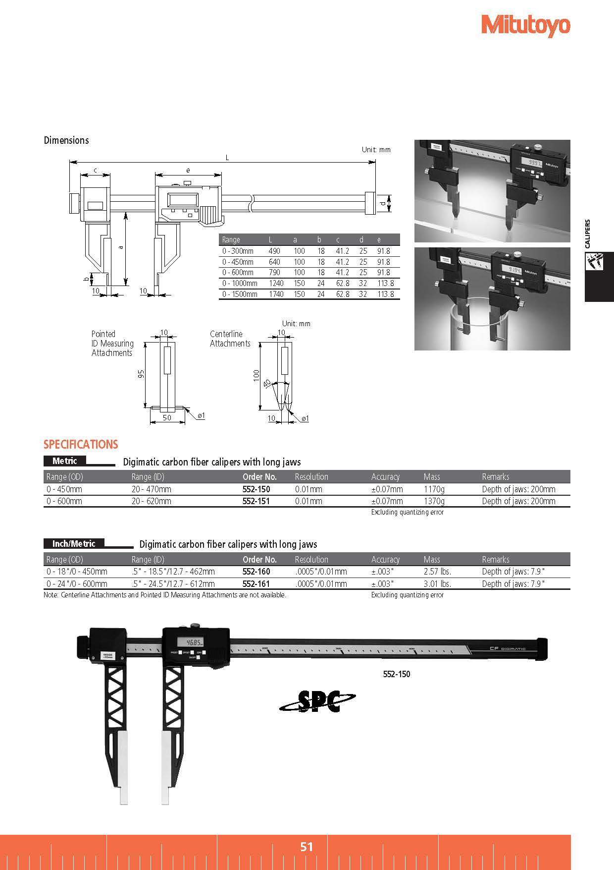 Digimatic Carbon Fiber Caliper SERIES 552 — Wide Range Models with a Lightweight Beam
