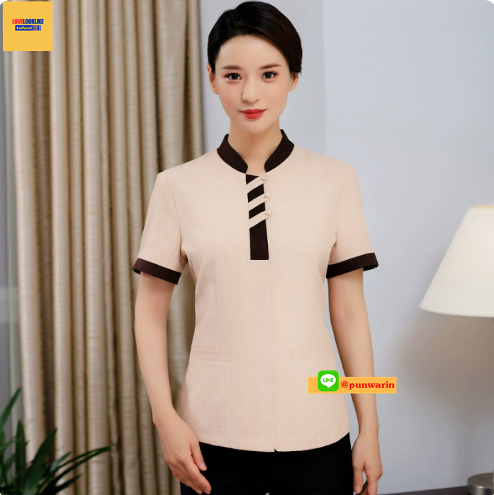 เสื้อพนักงานโรงแรม เสื้อแม่บ้าน เสื้อพ่อบ้าน เบลล์ฟอนต์ สีภาพ L-4XL D6207003 เสื้อตัวเดียว