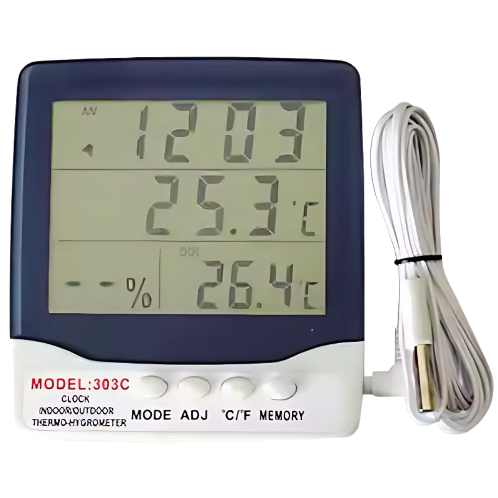 M-RIC รุ่น MR-303C มิเตอร์วัดอุณหภูมิและความชื้น , Indoor/Outdoor Thermometer Hygro and Clock,measure range:-20°C to 50°C