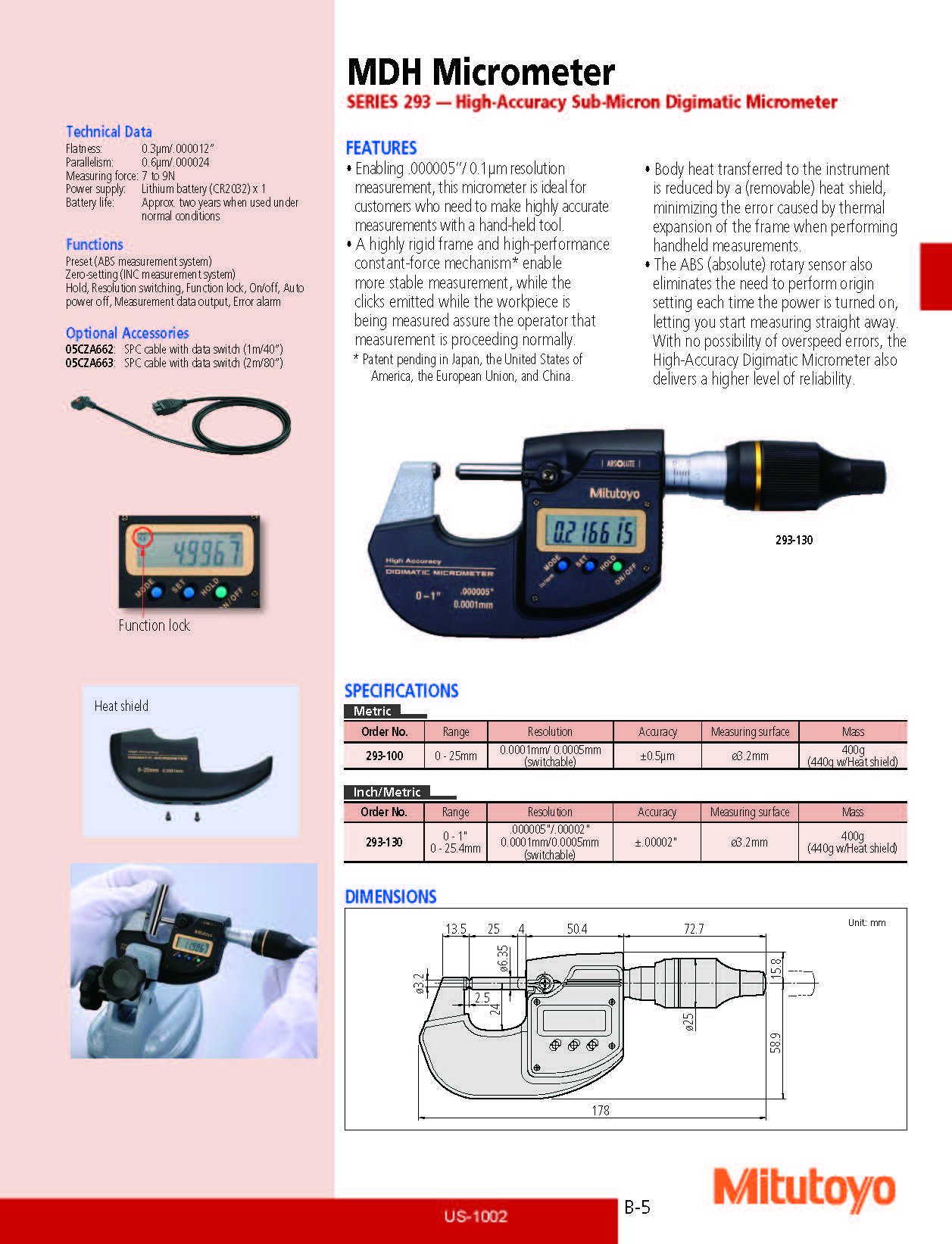 MDH Micrometer SERIES 293 — High-Accuracy Sub-Micron Digimatic Micrometer