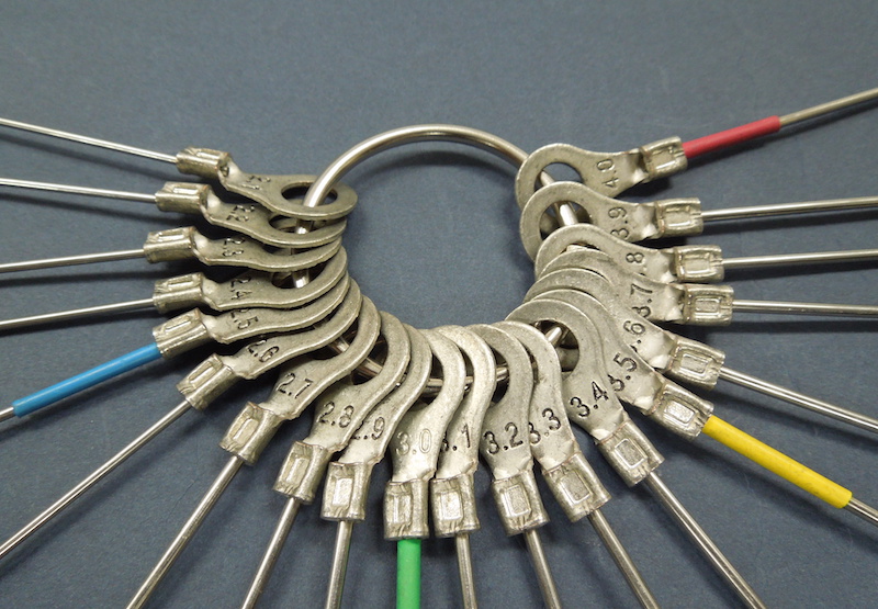 Ritek รหัส S-BGW-2040-01 เกจวัดแบบลูกบอลมีก้านจับผลิตจากเหล็กชุบแข็งพิเศษ,Steel ball gauge wire type φ2.00～φ4.00mm.(21peics),lenght:150mm,step:0.1mm