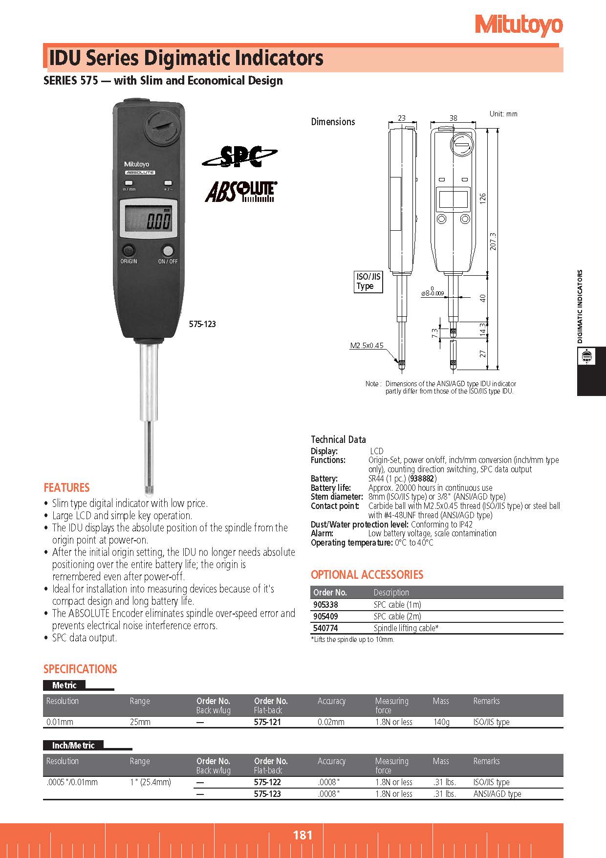 IDU Series Digimatic Indicators SERIES 575 — with Slim and Economical Design