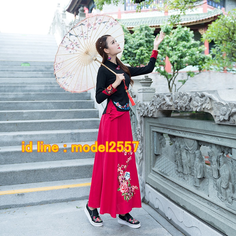UM6102016 เสื้อยืดแขนยาวโมฮีเมียนสีดำและแดง เย็บปักถักร้อยชาติพันธุ์ UM6102016 ตัว