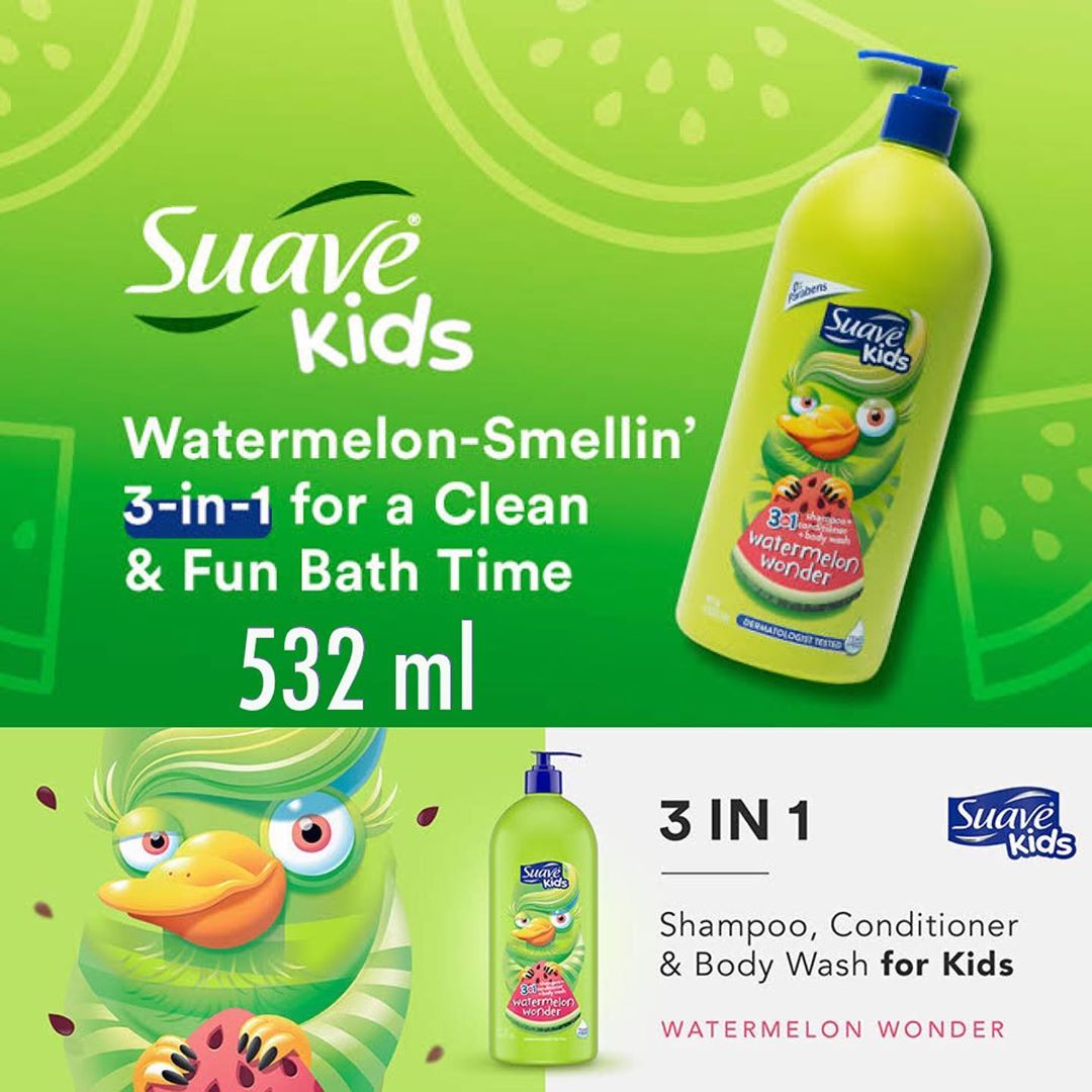Suave Kids Watermelon Wonder 3 in 1 Shampoo Conditioner Bodywash 40 oz