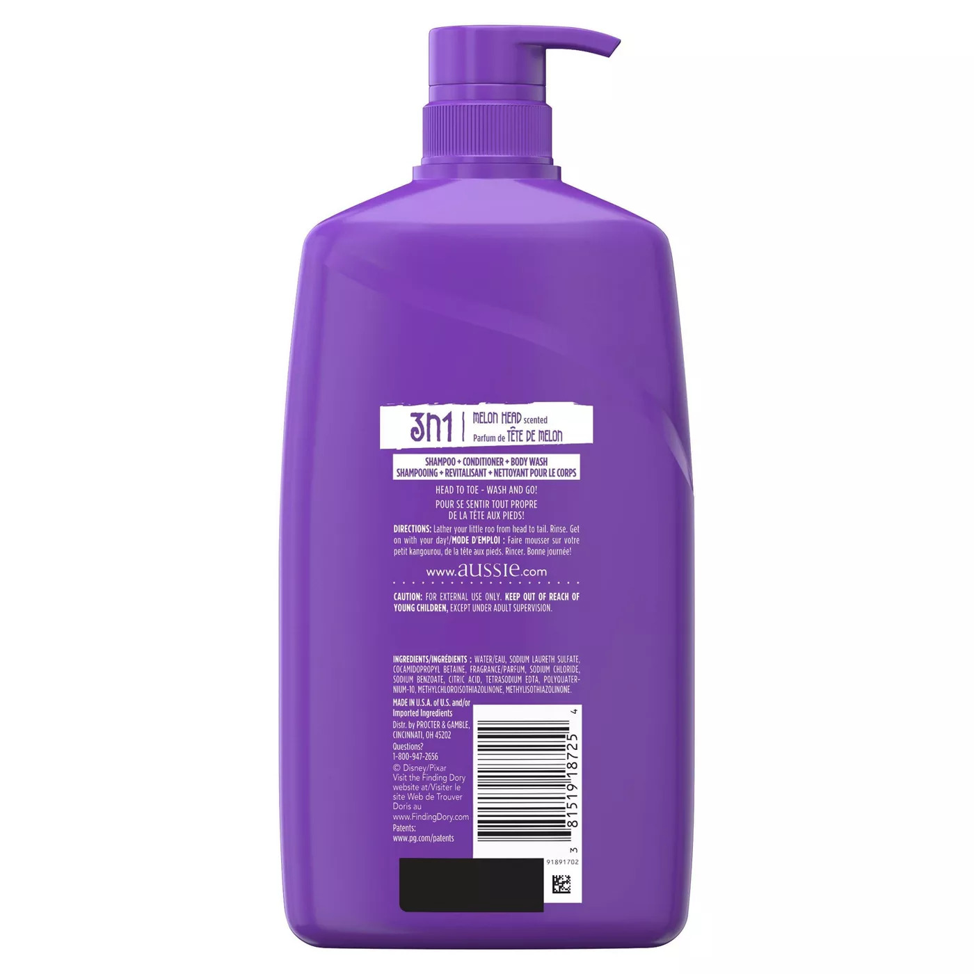 ผลิตภัณฑ์แชมพู 3-in-1 สำหรับเด็ก Aussie Kids Melon Head Shampoo Conditioner & Body Wash - 26.2 fl oz