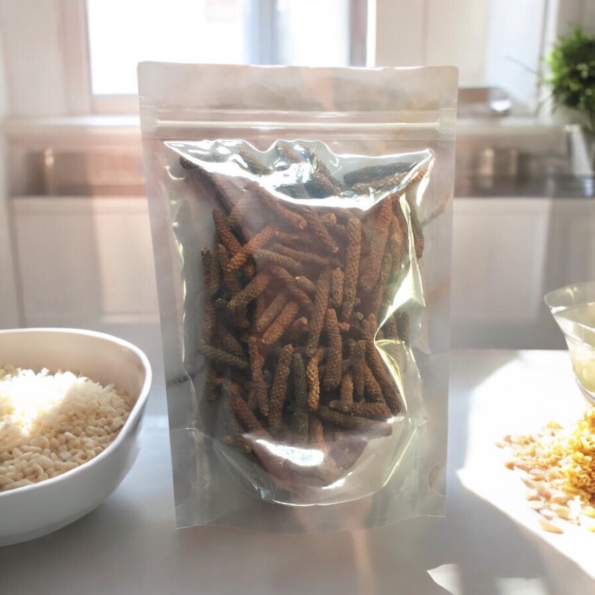 ดีปลี ดีปลีตากแห้ง ขนาด 50 กรัม Long pepper Indian long pepper ใช้เป็นยาอายุวัฒนะ บำรุงกำลังและช่วยบำรุงกำหนัด ทำให้เจริญอาหาร หญิงตั้งครรภ์ห้ามรับประทาน