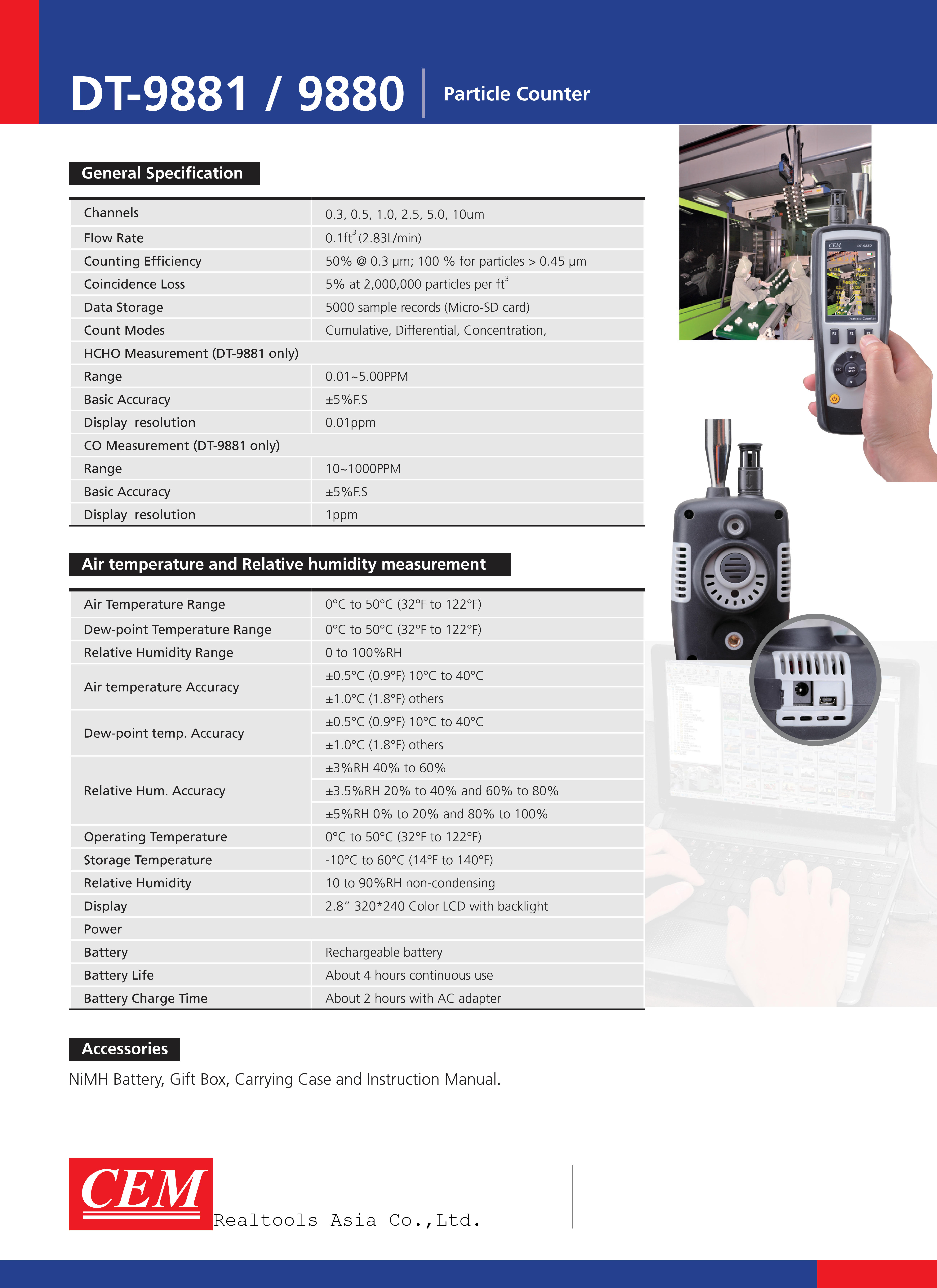 CEM รหัส DT-9881 เครื่องวัดฝุ่นละอองในอากาศ,Detector Air(4-1)Particle Counter HCHO,CO