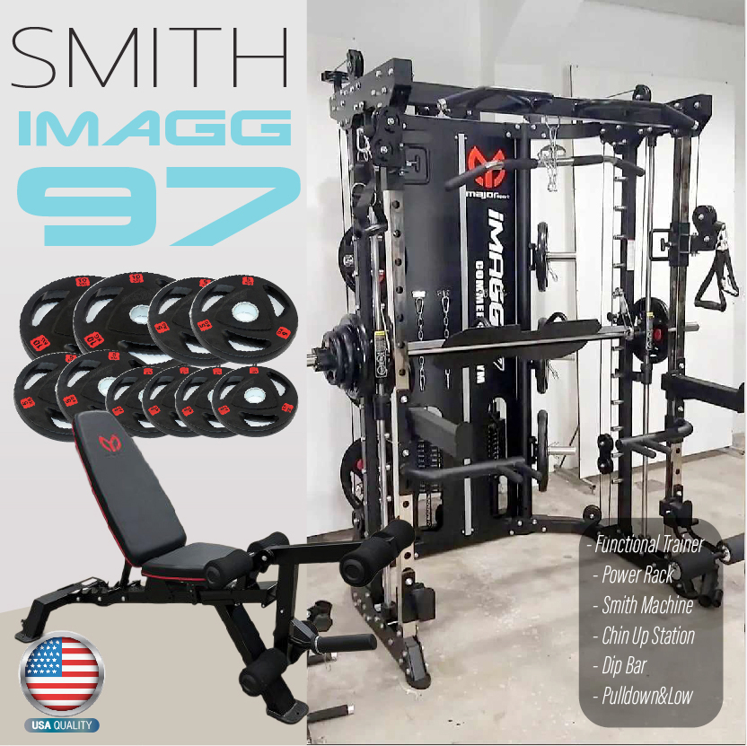 Smith Machine IMAGG 97 + ม้านั่ง819A + แผ่นน้ำหนัก50kg, สมิทแมชชีน