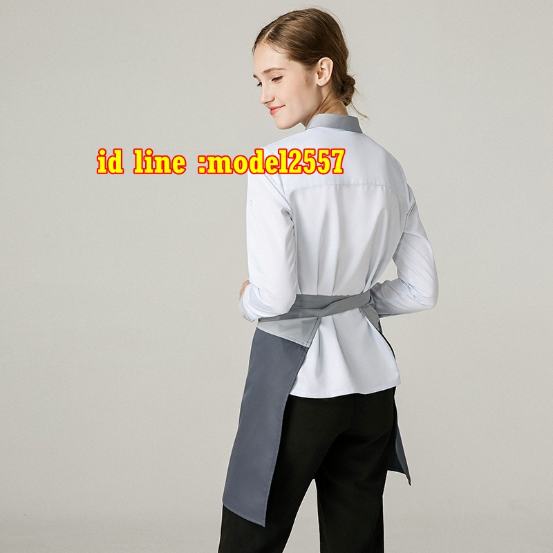 F6109001 เสื้อพนักงานต้อนรับพนักงานเสริฟเสื้อพนักงานโรงแรมนรีสอร์ทเสื้อเชิ้ตสีขาวสลับเทา ขาวขลิปเทา S M L,XL,XXL F6109001-1 ตัว