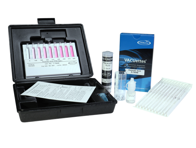 CHEMets รหัสสินค้าK-7904Bชุดทดสอบคุณภาพน้ำค่ากรดเปอร์อะซิติก,Peracetic Acid Kit,Meas.range:0～130&0～600ppm