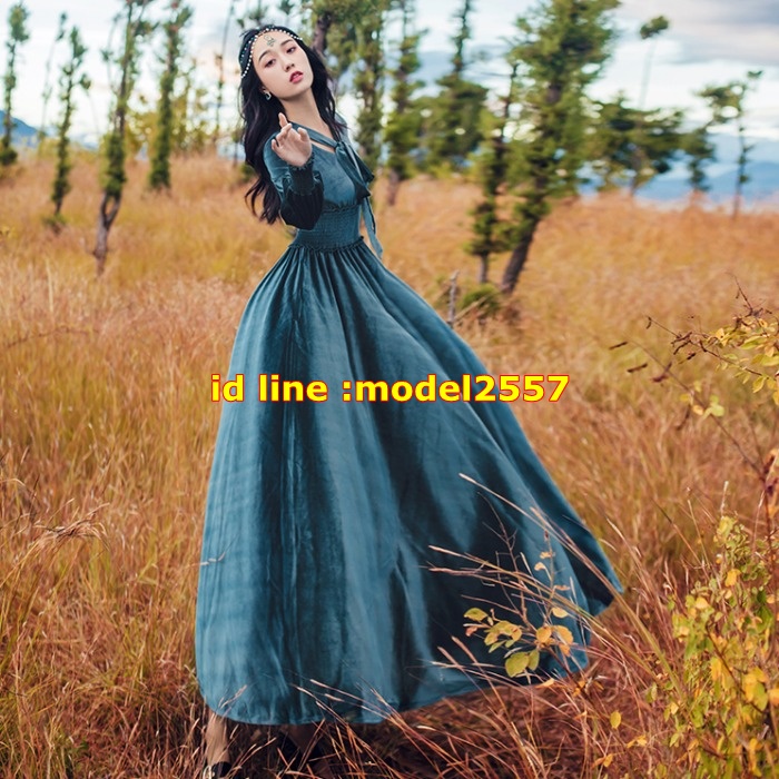 DB6112002 ชุดกระโปรงบานย้วยยาวโมฮีเมียนกำมะหยี่หรูหรามีระดับ ฟ้า ชมพู S M L DB6112002 ตัว