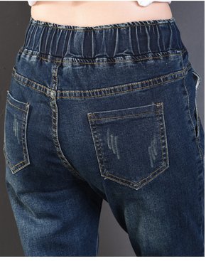 JW6006002ยีนส์ฮาเล็มขายาวทรงหลวมเอวยางยืด (พร้อมส่ง) ฟ้า น้ำเงิน 26-34 JW6006002 ตัว