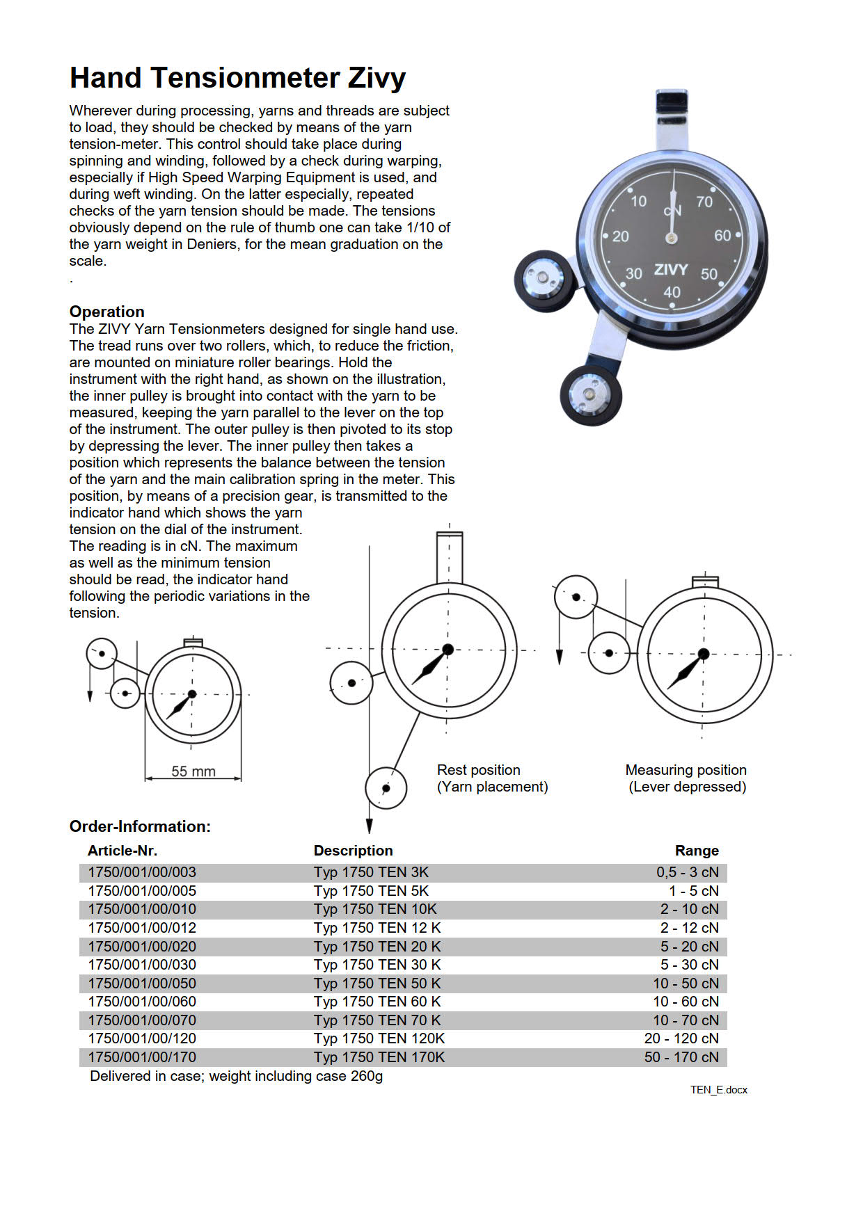 Zivy รุ่น1750-120เครื่องวัดความตึงแบบสเกลเข็มTension Meter 20～200cN Accuracy:±1digit(Up～20cN)
