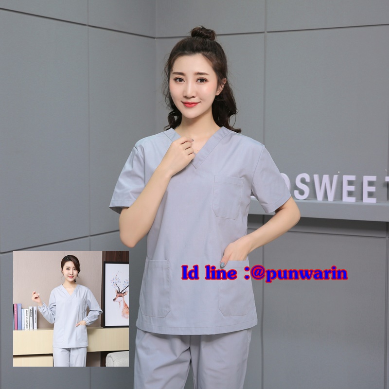 ชุดฟอร์มพนักงานสำเร็จรูป ชุดหมอผ่าตัด ชุดพยาบาลห้องผ่าตัด เอวยางยืด เทา S-2XL TK6303001 ชุด