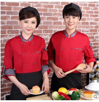 เสื้อเชฟ เสื้อพ่อครัว เสื้อแม่ครัว เสื้อพนักงานทำอาหาร เสื้อกุ๊ก สีขาว ดำ แดง M-3XL C6203018 เสื้อตัวเดียว