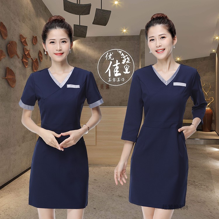 ชุดพนักงานนวดสปา ชุดพนักงานเสริมสวย ชุดทำงาน ชุดสูท สีภาพ S-3XL S6208004 ชุด