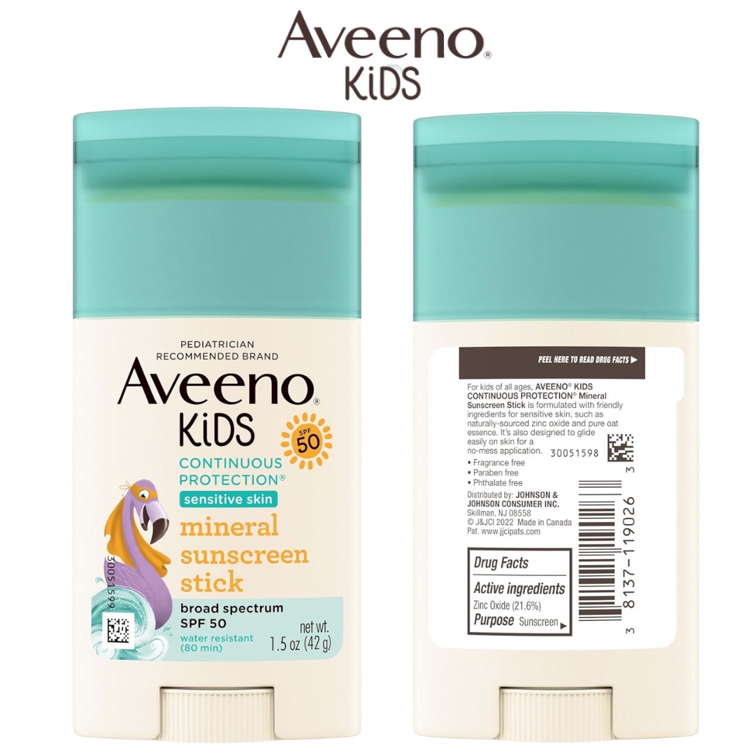 นำเข้า 🇺🇸 🌤ปกป้องผิวบอบบางของลูกน้อยด้วย Aveeno Kids Sunscreen Stick SPF 50 สูตร Zinc Oxide 100% ราคา 650 บาท
