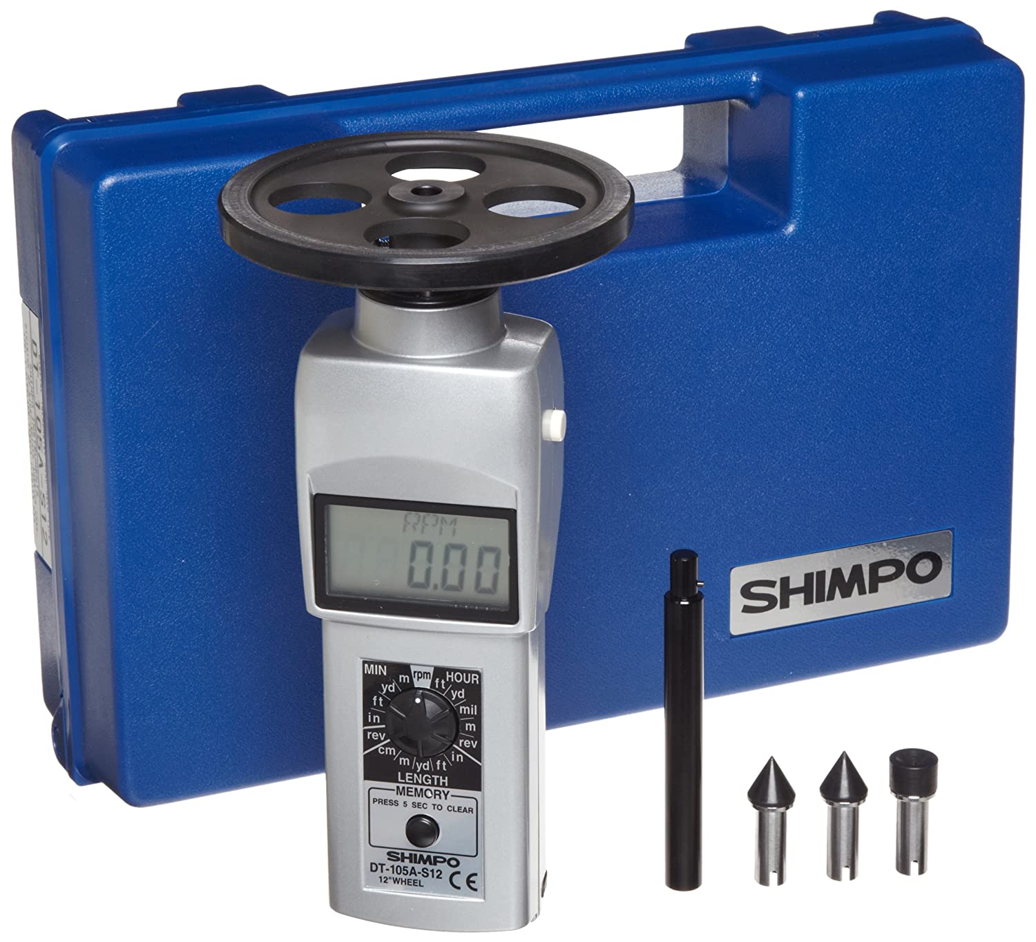 NidecShimpo รุ่นDT-105A-S12เครื่องวัดความเร็วรอบแสดงผลจอดิจิตอลกับล้อหมุนขนาด12นิ้วHandheld Tachometer Wheel Meas.range:0.10～25,000RPM,±0.006%