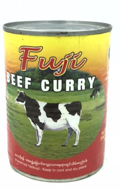 เนื้อกระป๋อง ยี่ห้อ Fuji Stewed Beef เนื้อวัวกระป๋อง Burmese food อาหารแคมป์ปิ้ง camping เนื้อกระป๋องพม่า ขนาดบรรจุ 425 กรัม ฺBeef Curry อาหารพม่า เนื้อสัตว์กระป๋อง อาหารกระป๋องจากพม่า Canned Pork