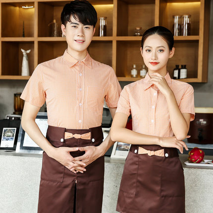 F6204004 เสื้อพนักงานต้อนรับ เสื้อพนักงานเสริฟ เสื้อพนักงานโรงแรม เสื้อพนักงานร้านอาหาร สีภาพ M-3XL F6204004 เสื้อ+ ผ้ากันเปื้อนตามรูป