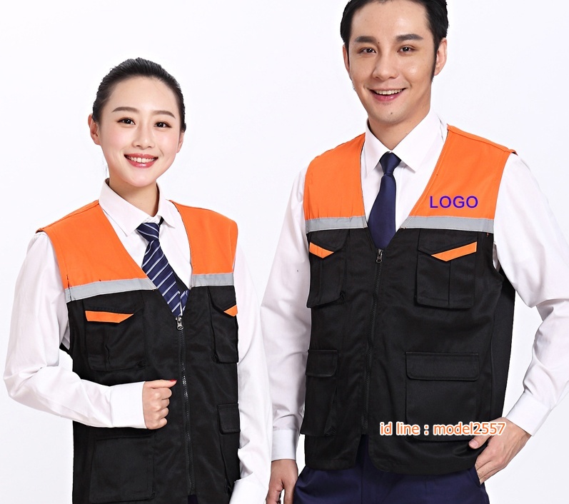 M6107002 เสื้อกั๊กฟอร์มพนักงานช่างวิศวกรรมช่างไฟฟ้าอุตาสาหกรรม ช่างก่อสร้าง สี :ส้ม แดง ดำ เทา เหลือง S-4XL M6107002 ชุด