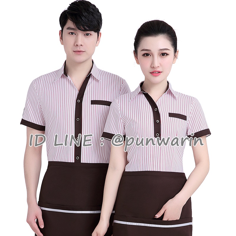 เสื้อฟอร์มพนักงานร้านอาหารกาแฟโรงแรม แขนสั้น ดำ,น้ำเงิน,น้ำตาล M,L,XL,XXL,3XL F6104003 ตัว