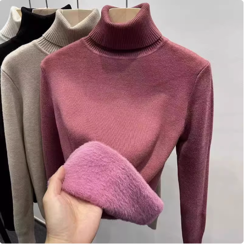 สเวตเตอร์ถักหญิง เสื้อคอสูงผู้หญิง เสื้อไหมพรมผู้หญิง บุกำมะหยี่ กันหนาวได้ดี แฟชั่นเกหาลี สีภาพ S-XXL SKU-04210 ตัว