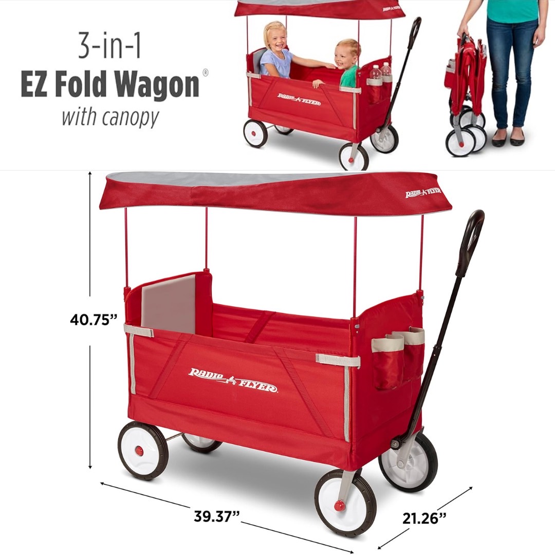 ใหม่ล่าสุด✨ รถลากนำเข้าเองจาก🇺🇸 ของแท้ 💯 Radio Flyer 3-in-1 EZ Fold Wagon; Red Folding Wagon with Canopy; Collapsible Wagon for Kids - รถลาก วากอน 3 in 1 สำหรับเด็ก มาพร้อมหลังคา สีแดง ราคา 8990 บาท
