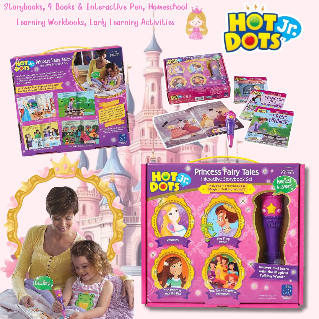 นำเข้า 🇺🇲 Hot Dots Jr. Princess Fairy Tales Storybooks, 4 Books & Interactive Pen, Ages 3+ ชุดหนังสือนิทานแบบโต้ตอบ ราคา 990 บาท